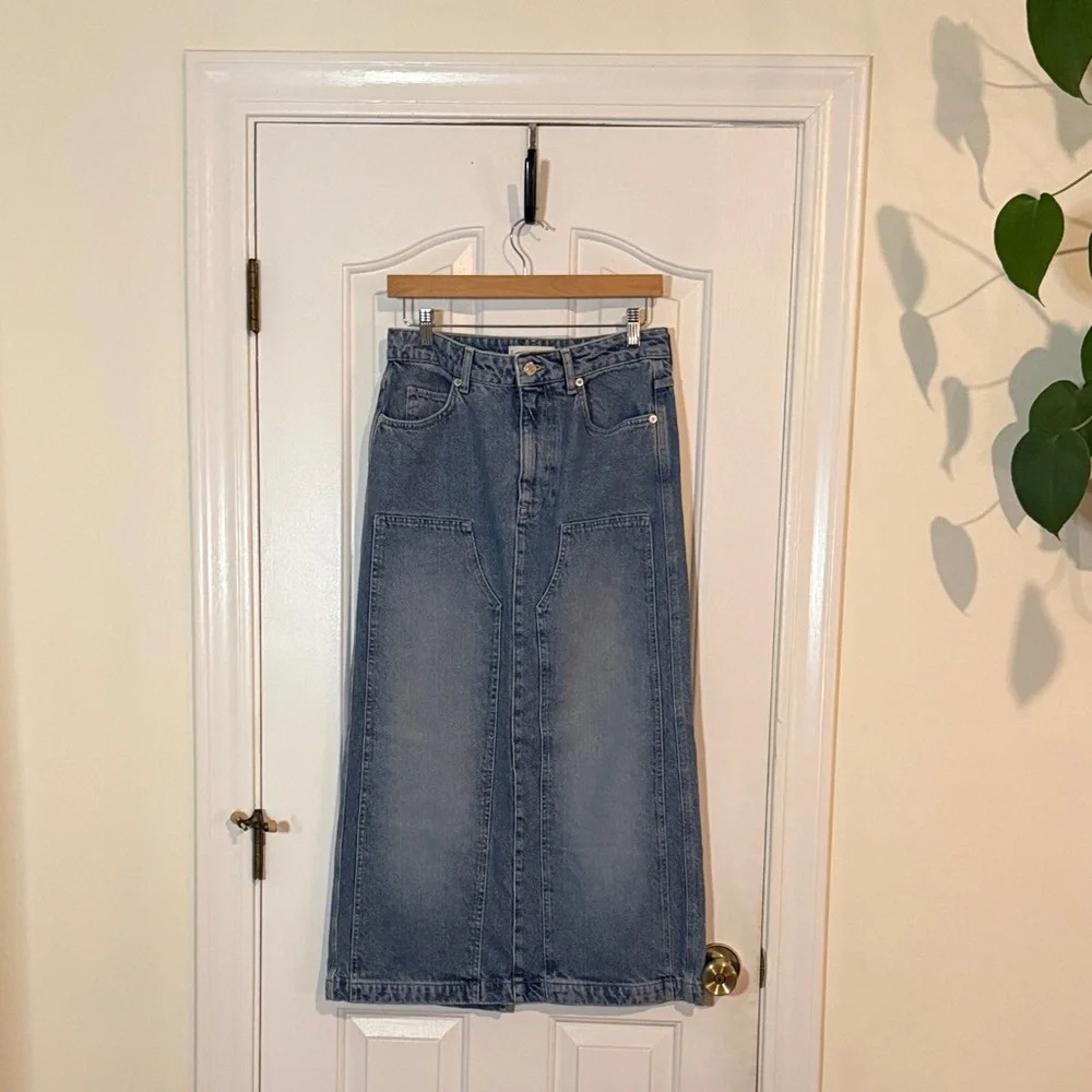 Mango / MNG‎ | Slit Denim Midi Skirt Size Small Y2K 90s Cotton Five Pockets